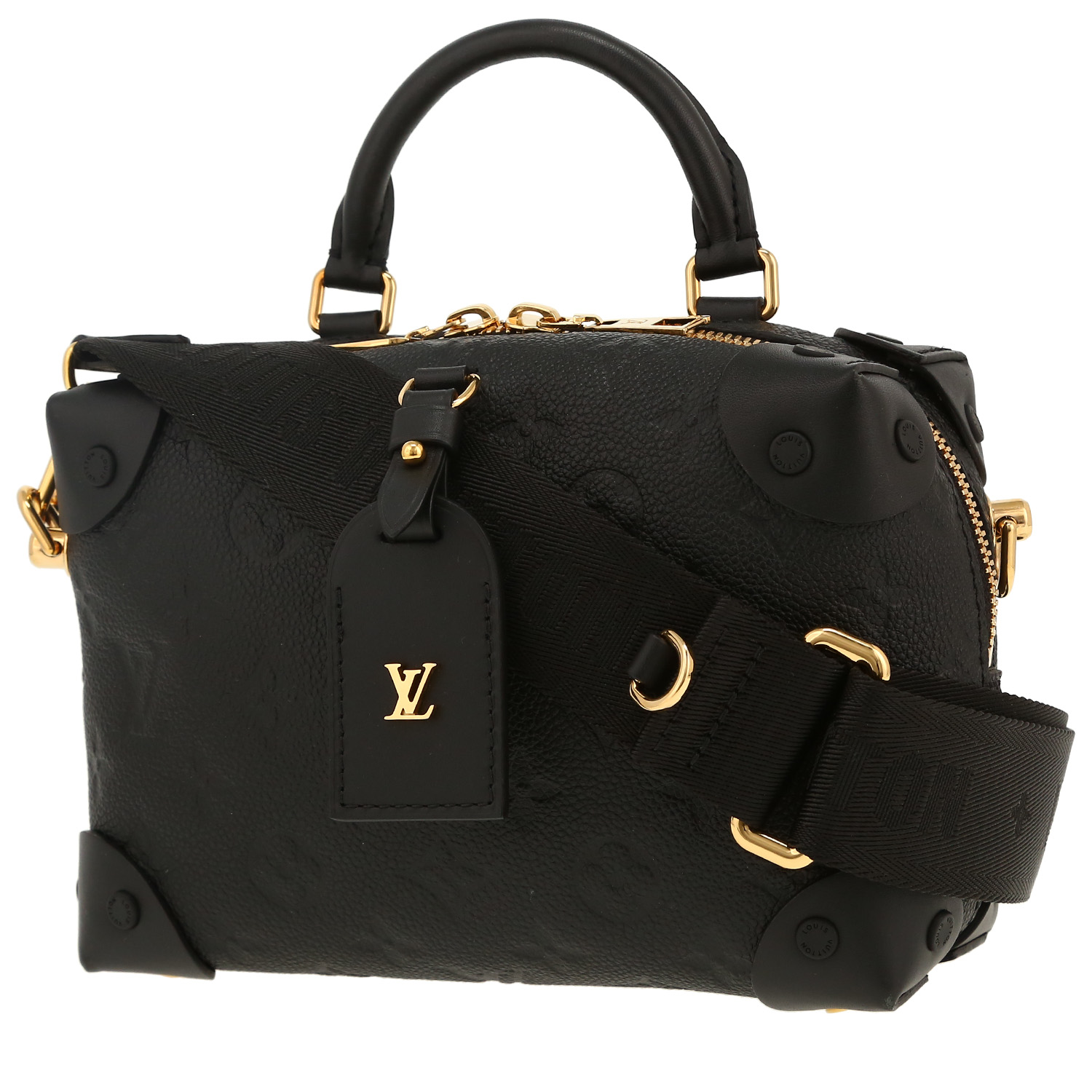 Louis Vuitton  Petite Malle Souple shoulder bag  in black empreinte monogram leather  and black leather - Detail D4