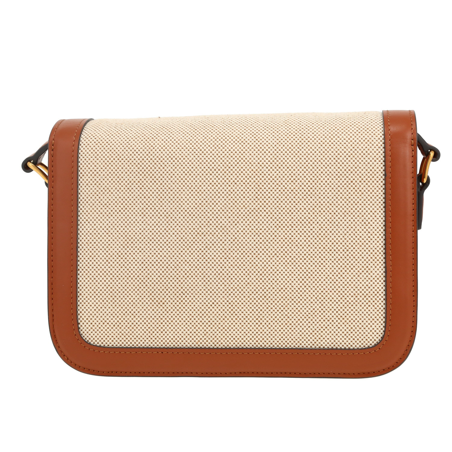 Celine  Triomphe shoulder bag  in beige canvas  and brown leather - Detail D4