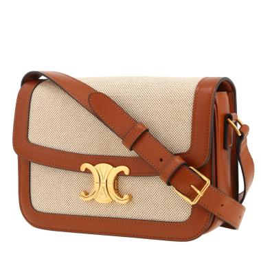 Borsa a tracolla Celine  Triomphe in tela beige e pelle marrone