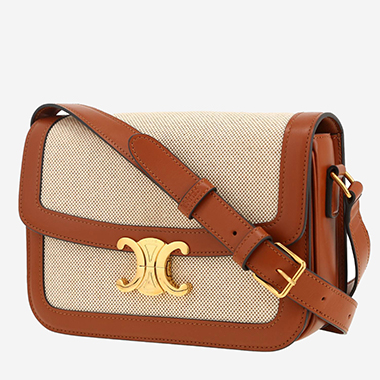 Sac bandoulière Celine  Triomphe en toile beige et cuir marron