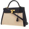 Hermès  Kelly 32 cm handbag  in navy blue box leather  and beige canvas - 00pp thumbnail