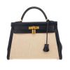 Borsa Hermès  Kelly 32 cm in pelle box blu marino e tela beige - 360 thumbnail