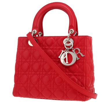 Sac à main Dior  Lady Dior moyen modèle  en cuir cannage rouge