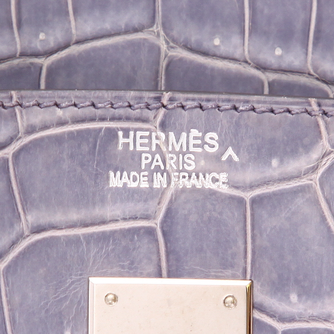 Bolso de mano Hermès  Birkin 35 cm en cocodrilo porosus azul - Detail D2