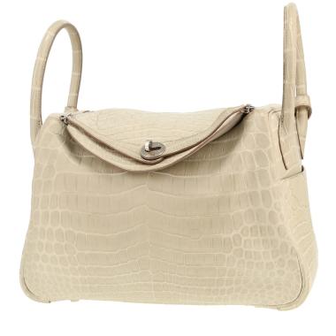 Sac à main Hermès  Lindy 30 cm en crocodile niloticus beige