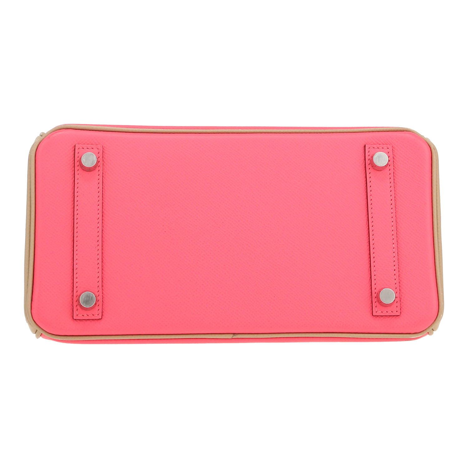 Sac à main Hermès  Birkin 25 cm en cuir epsom bicolore rose Azalée et Beige Marfa - Detail D1