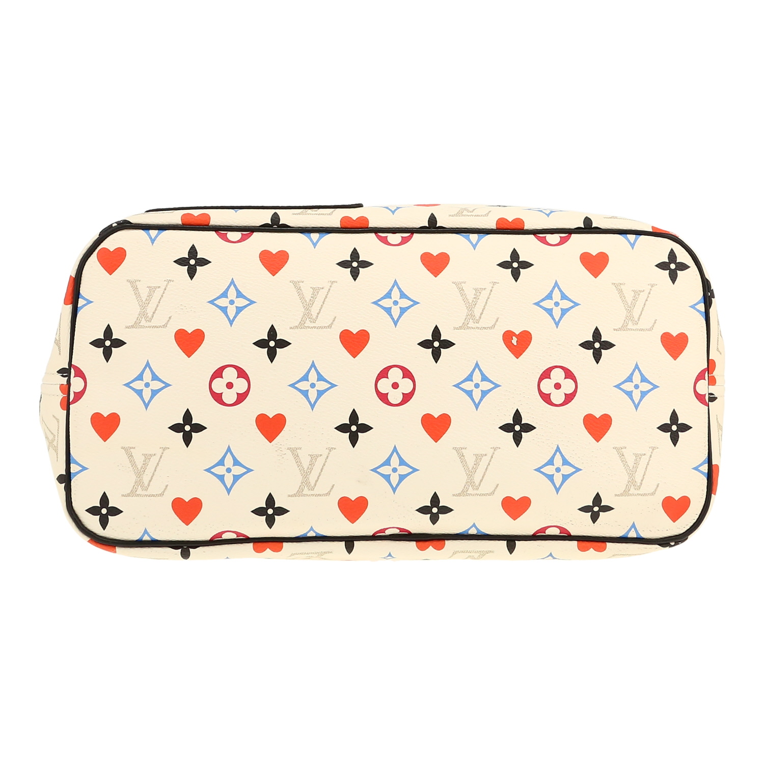 Shopping bag Louis Vuitton  Neverfull in tela a scacchi bianca e multicolore e pelle nera - Detail D1