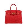 Bolso de mano Hermès  Birkin 30 cm en avestruz rojo - 360 thumbnail