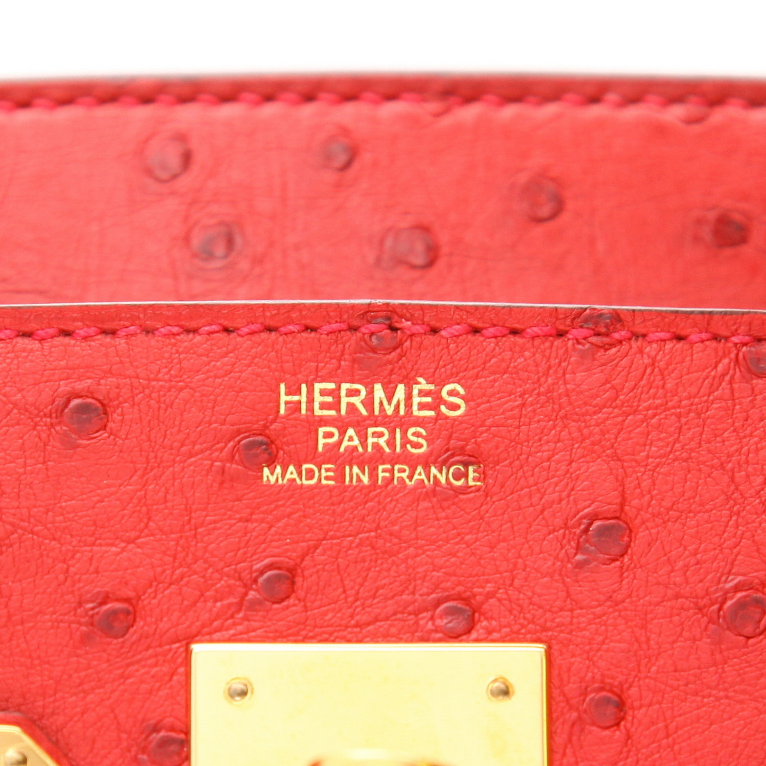 Hermès  Birkin 30 cm handbag  in red ostrich leather - Detail D2