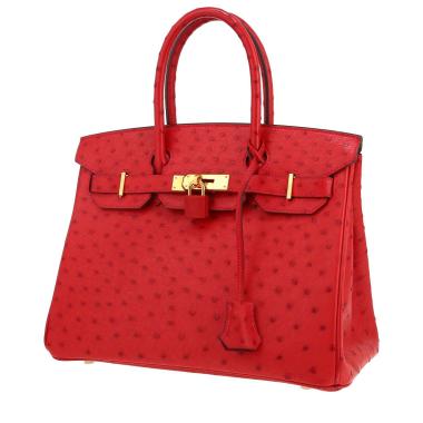 Sac à main Hermès  Birkin 30 cm en autruche rouge