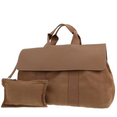 Sac à main Hermès  Valparaiso en toile étoupe et cuir étoupe