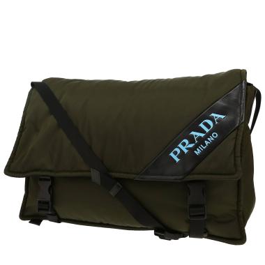 Borsa a tracolla Prada   in tela verde kaki e pelle nera