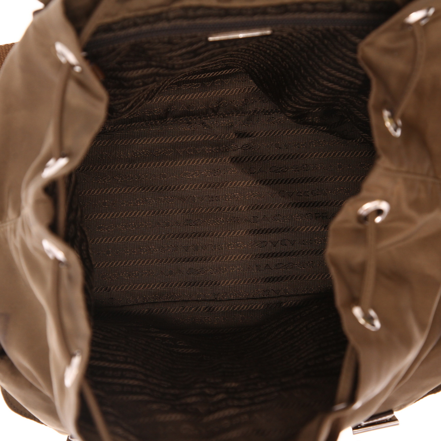 Mochila Prada   en lona marrón y cuero marrón - Detail D3