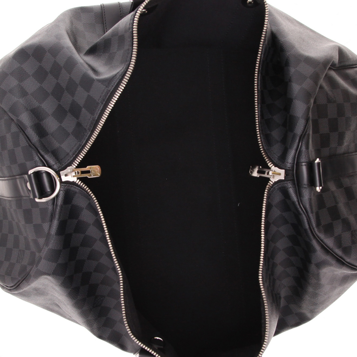 Bolsa de viaje Louis Vuitton Keepall 55 de lona Damier gris Graphite y piel negra - Detail D3