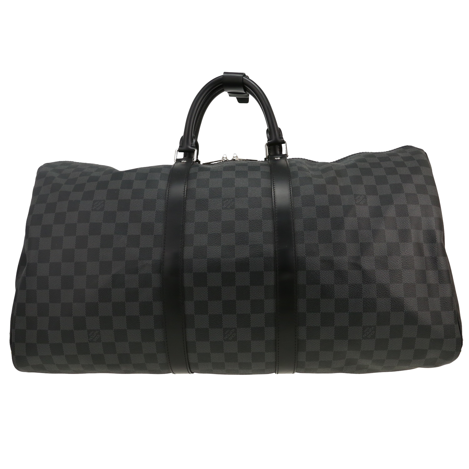 Louis Vuitton Keepall 55 travel bag in Graphite grey Damier canvas and Noir leather - Detail D4