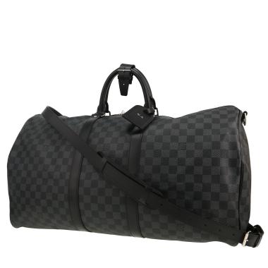 Borsa da viaggio Louis Vuitton Keepall 55 in tela Damier grigio Graphite e pelle nera