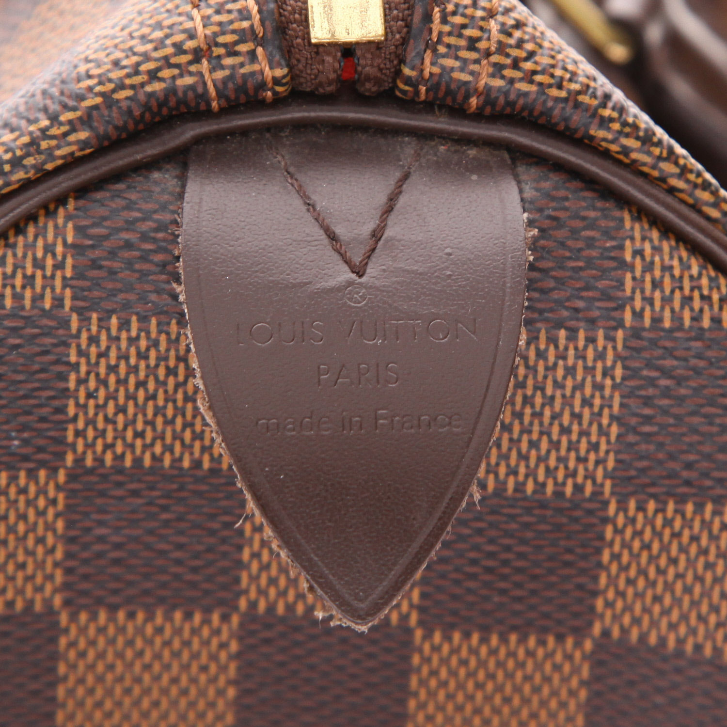 Sac à main Louis Vuitton  Speedy 25 en toile damier enduite ébène et cuir marron - Detail D2