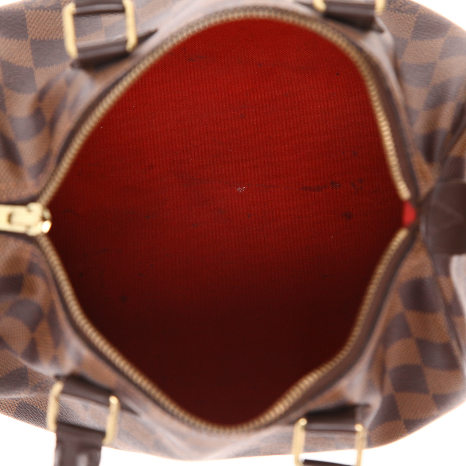 Louis Vuitton  Speedy 25 handbag  in ebene damier canvas  and brown leather - Detail D3