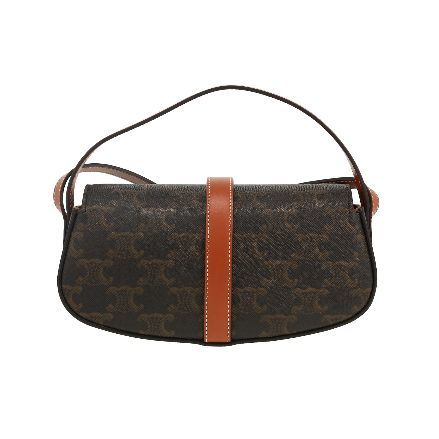 Bolso para llevar al hombro Celine Tabou modelo mediano en tejido "Triomphe" y cuero marrón - Detail D4