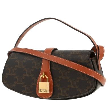 Sac porté épaule Celine  Tabou moyen modèle  en toile Triomphe et cuir marron
