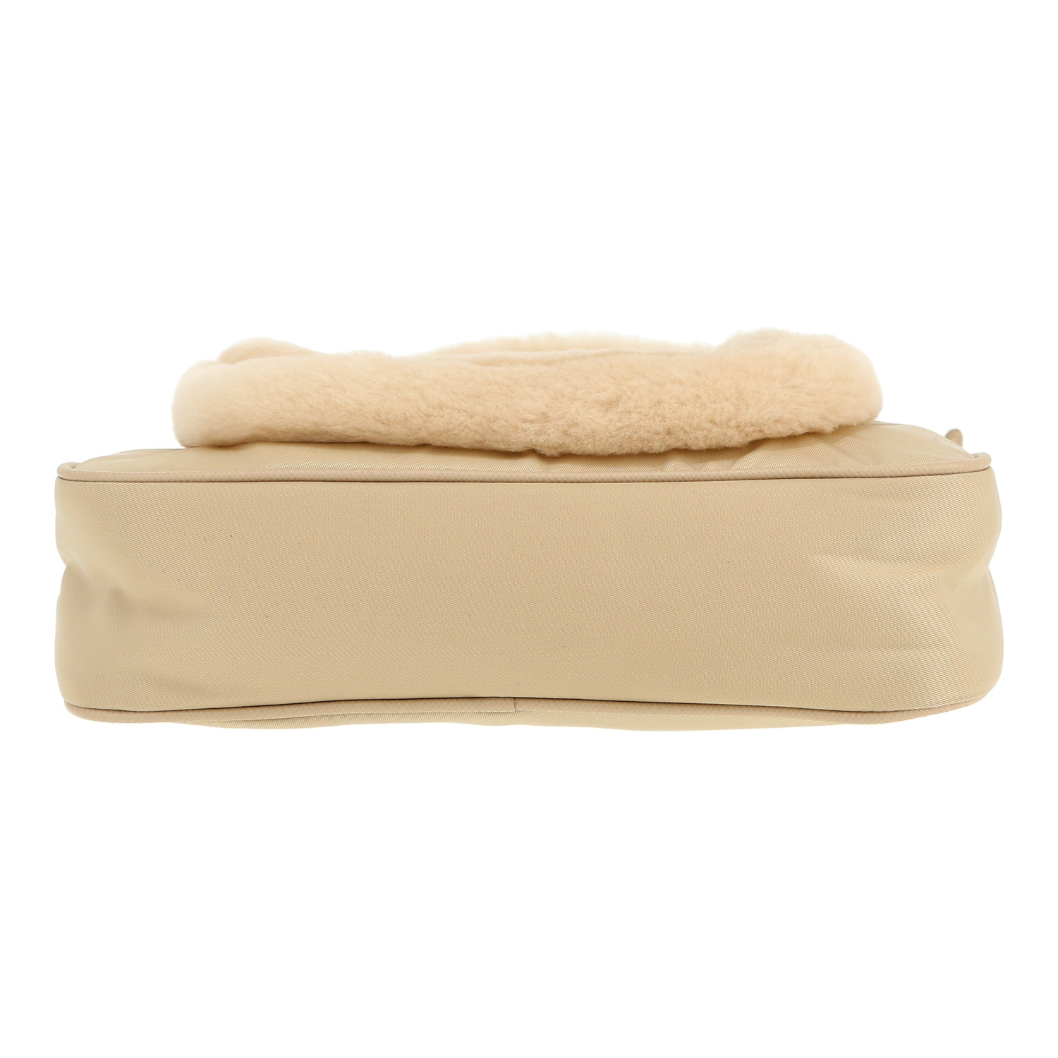 Prada  Re-Edition 2005 shoulder bag  in beige canvas  and beige skin-out fur - Detail D1