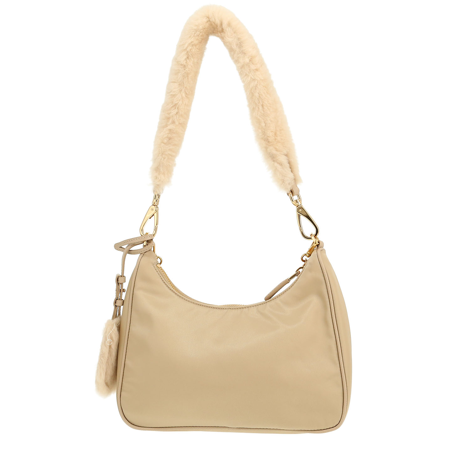 Bolso bandolera Prada  Re-Edition 2005 en lona beige y piel con lana beige - Detail D4