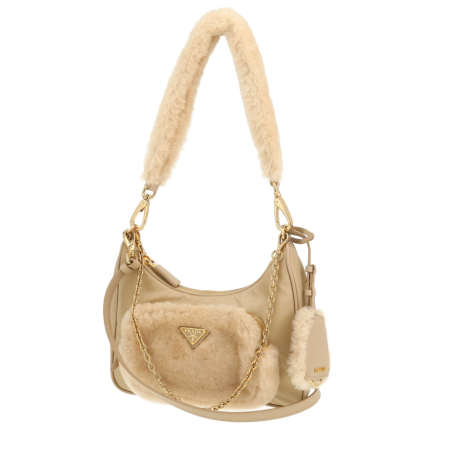 Sac bandoulière Prada  Re-Edition 2005 en toile beige et peau lainée beige - Detail D5