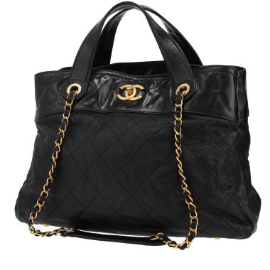 Sac cabas Chanel   en cuir matelassé noir et cuir verni