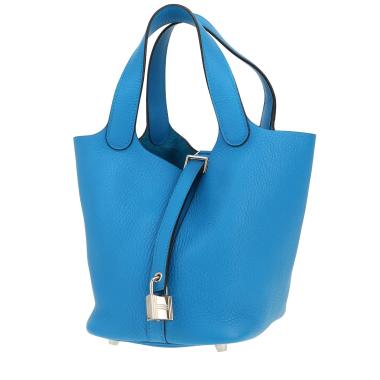 Sac à main Hermès  Picotin 18 cm en cuir taurillon clémence Bleu Zanzibar