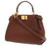 Bolso de mano Fendi  Peekaboo ISeeU en cuero granulado marrón y piel de pitón beige - 00pp thumbnail