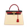 Bolso de mano Hermès  Kelly 28 cm en cuero box tricolor color crema azul y rojo - 360 thumbnail