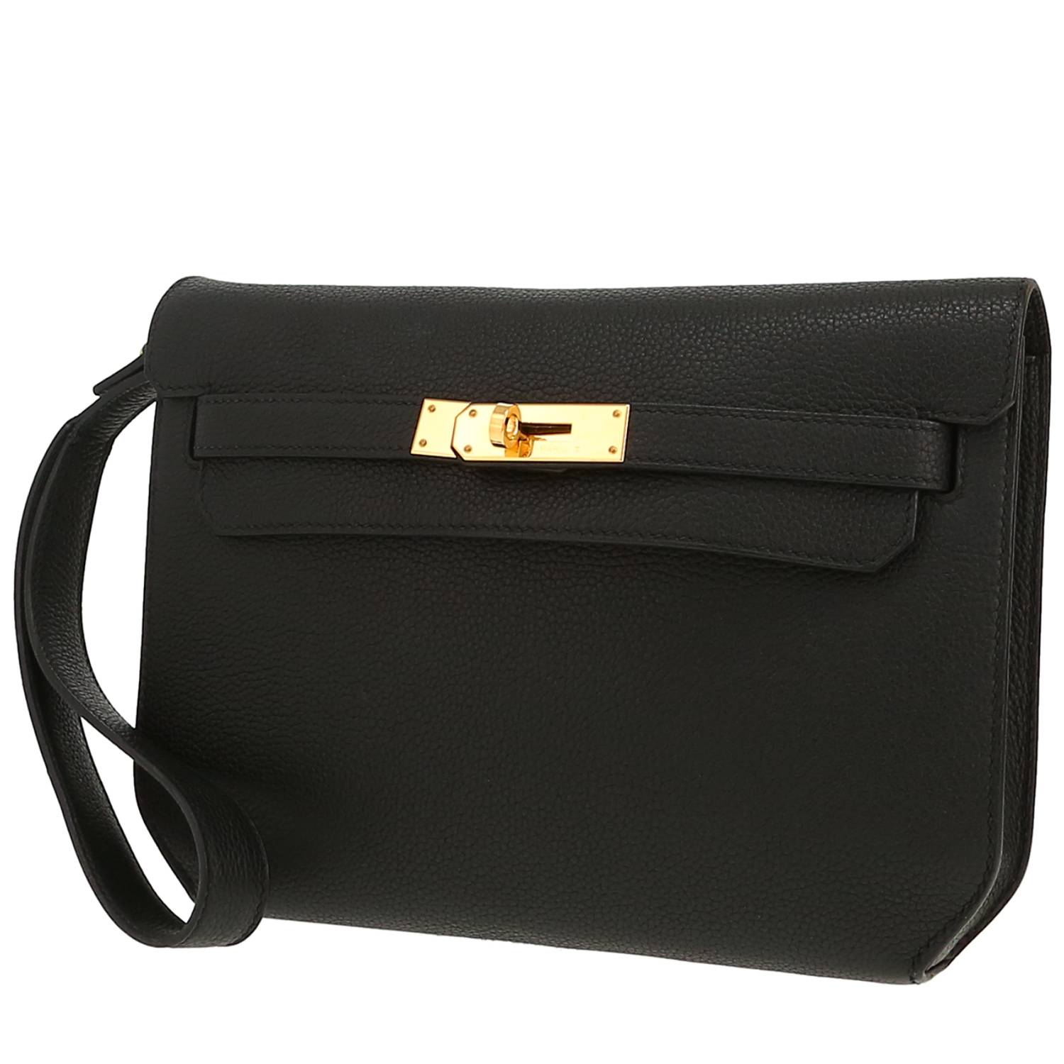 Pochette Hermès Kelly Dépêches en cuir togo noir