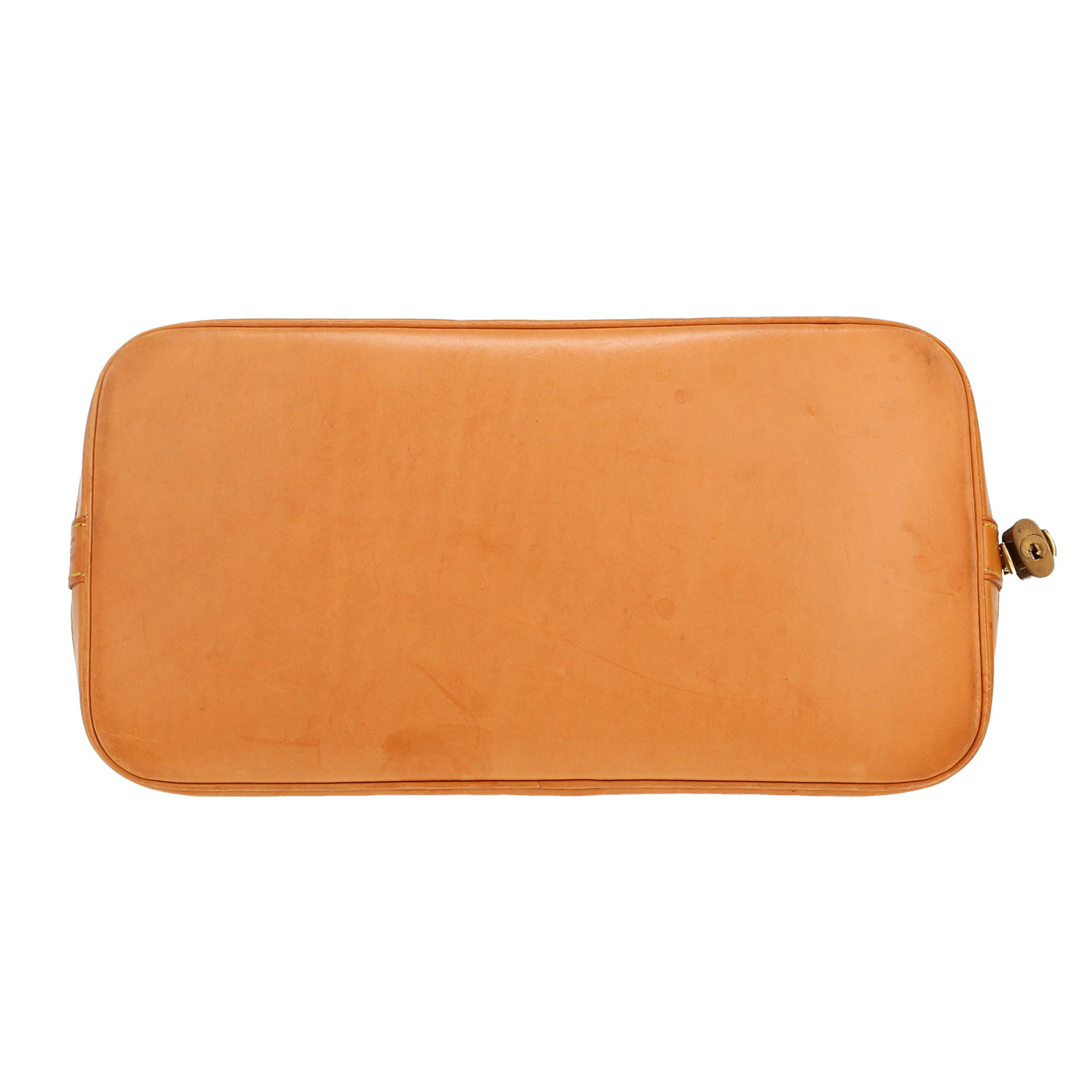 Louis Vuitton  Alma medium model  handbag  in brown monogram canvas  and natural leather - Detail D1