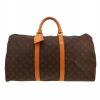 Bolsa de viaje Louis Vuitton  Keepall 50 en lona Monogram marrón y cuero natural - 360 thumbnail