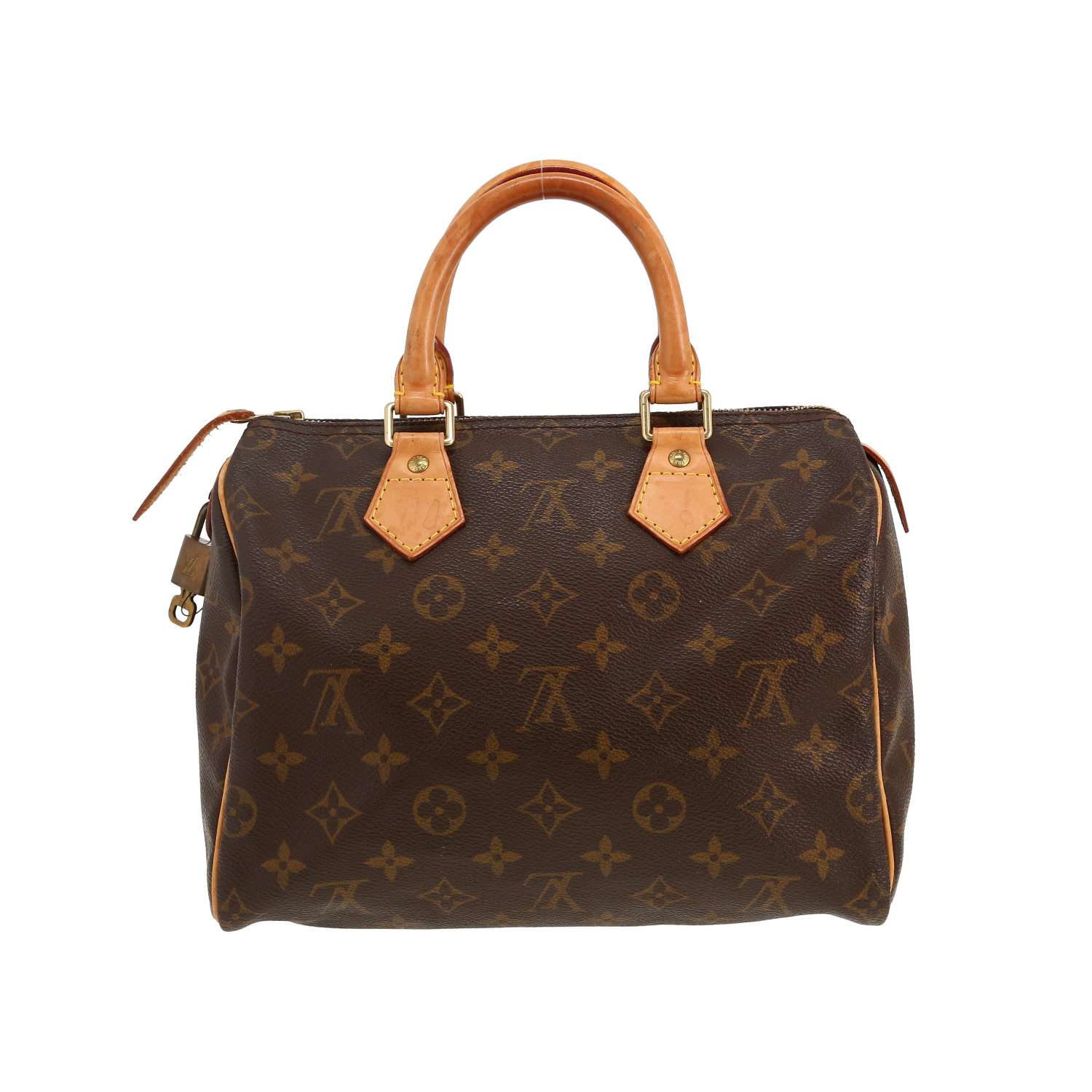 Sac à main Louis Vuitton  Speedy 25 en toile monogram marron et cuir naturel - Detail D4