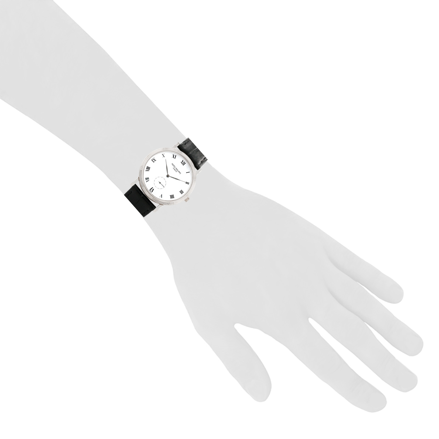 Montre Patek Philippe Calatrava Clous De Paris en or blanc Ref: Patek Philippe - 3919  Vers 2000 - Detail D1