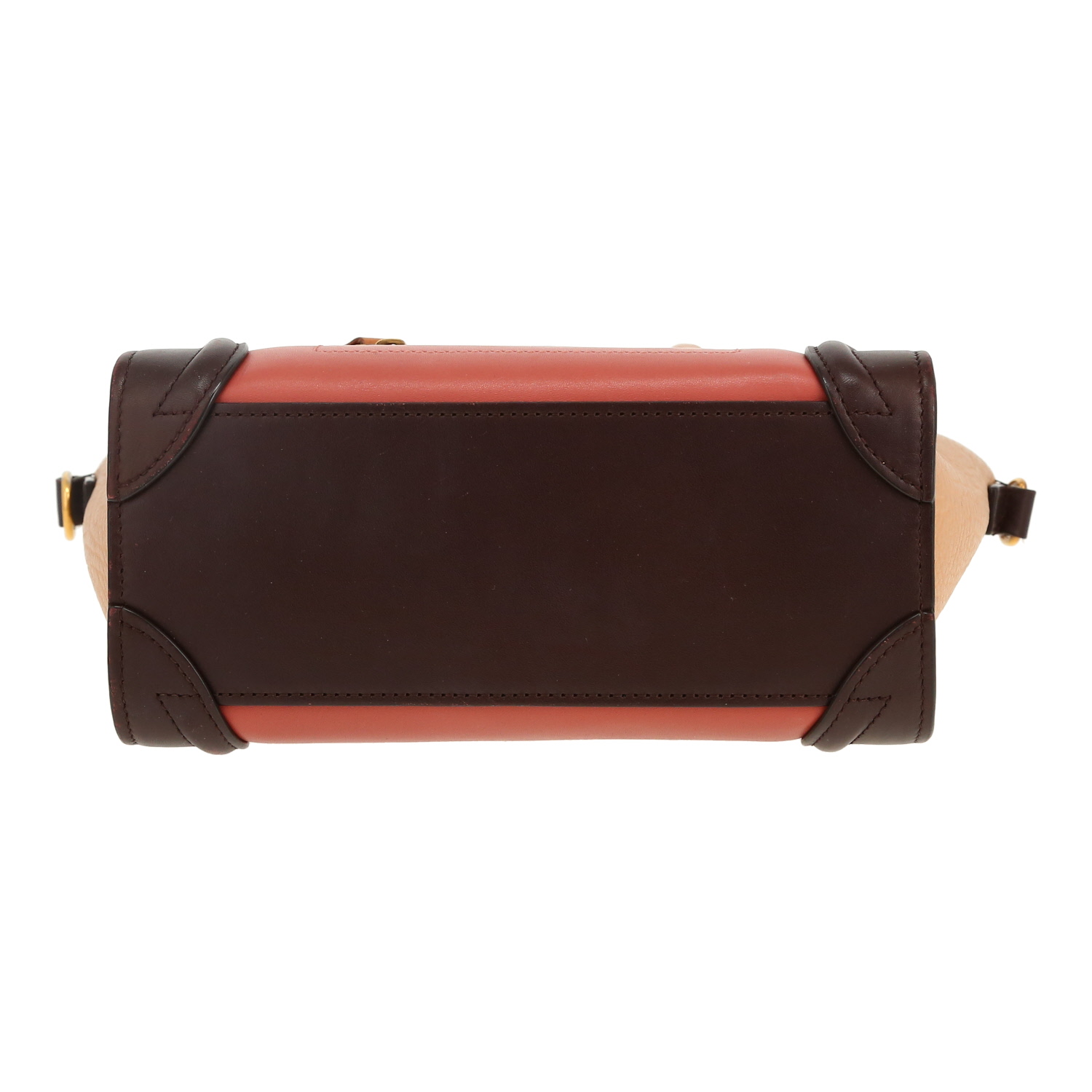 Bolso bandolera Celine Luggage Nano en cuero rosa, beige morado y marrón - Detail D1