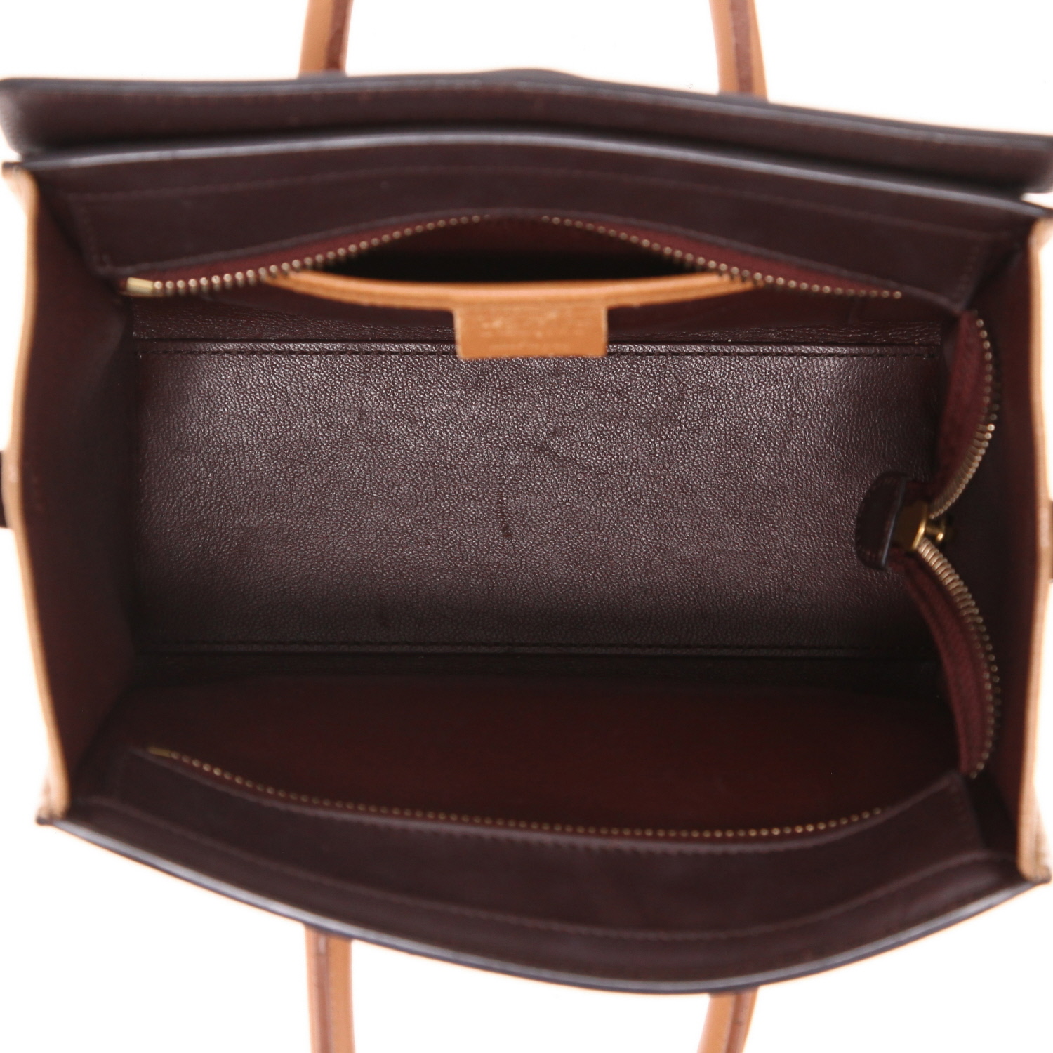 Borsa a tracolla Celine  Luggage Nano in pelle rosa, beige color prugna e marrone - Detail D3