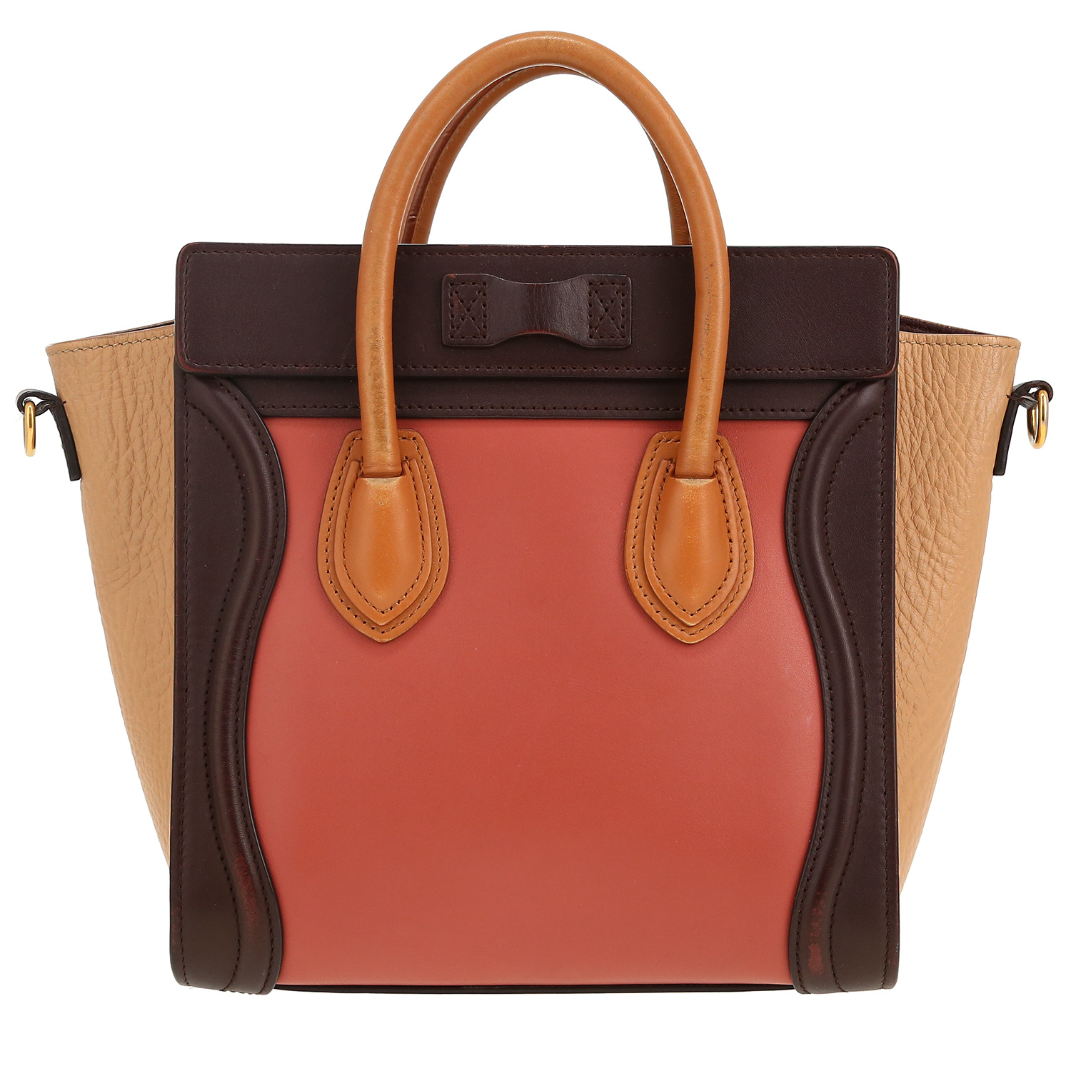 Bolso bandolera Celine Luggage Nano en cuero rosa, beige morado y marrón - Detail D4