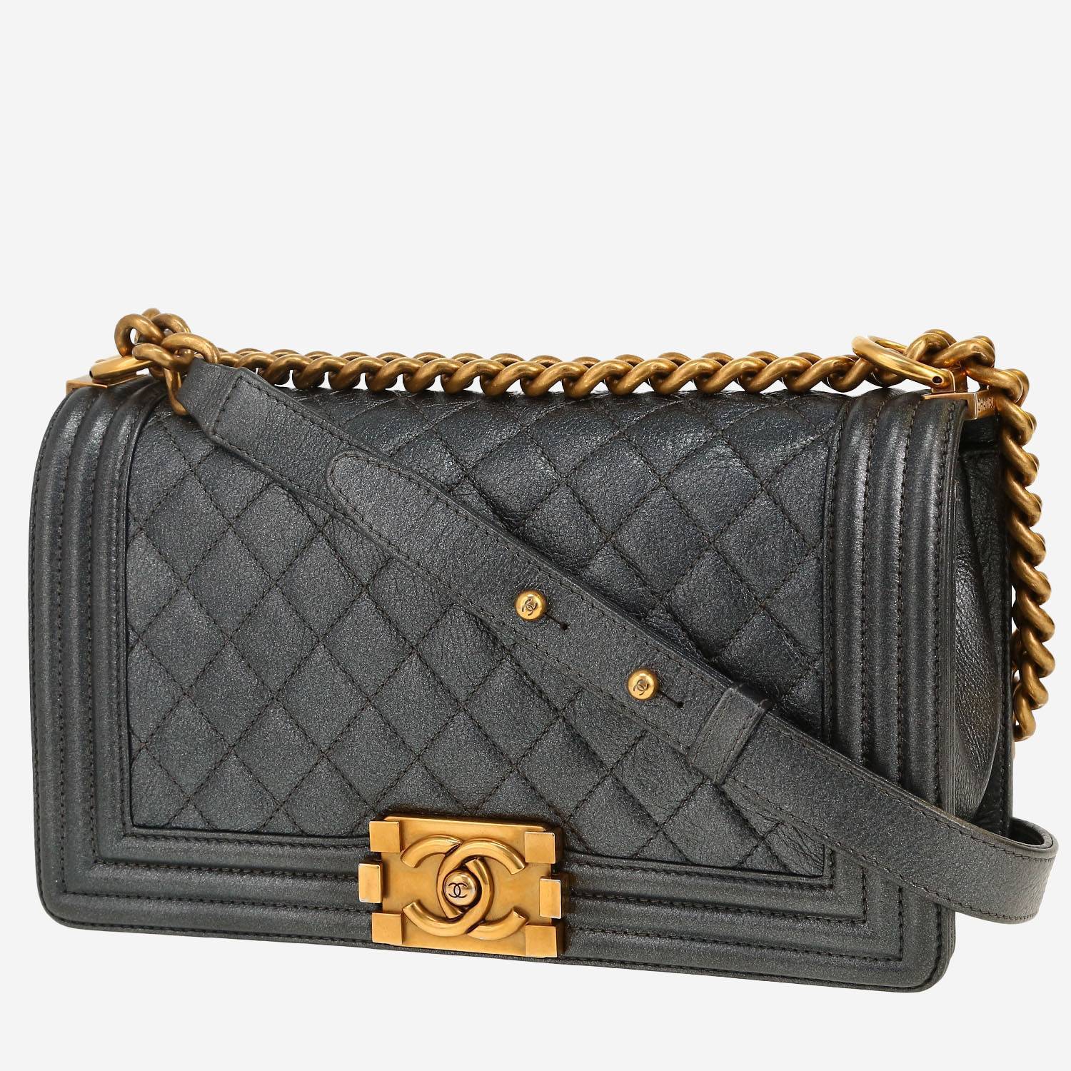 Chanel Boy shoulder bag in silver quilted leather - 00pp