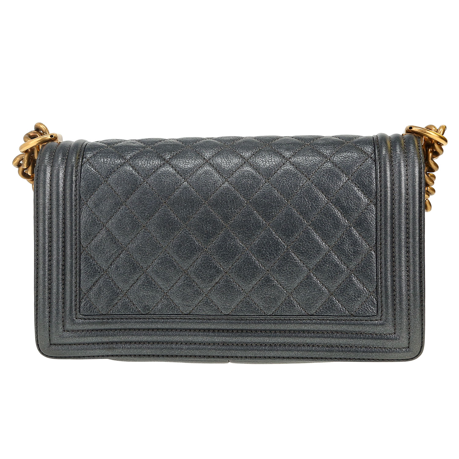 Chanel Boy shoulder bag in silver quilted leather - Detail D4