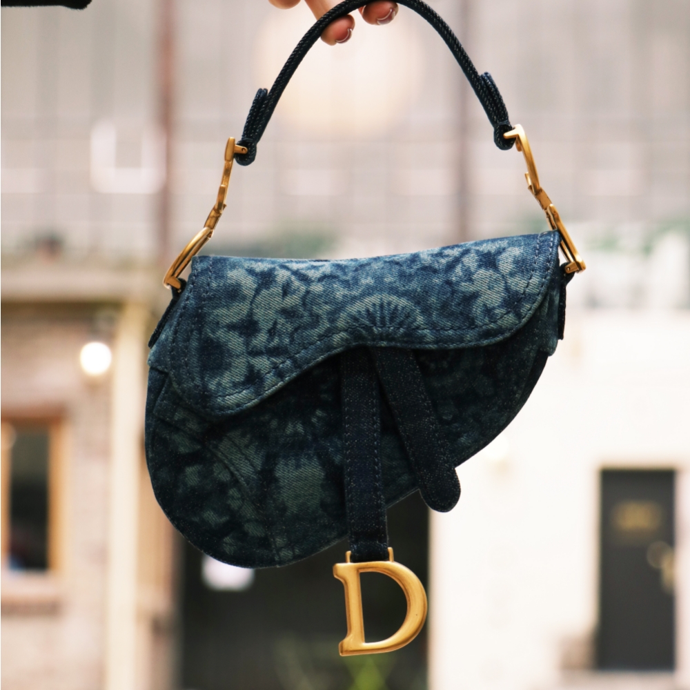 Dior  Saddle mini  handbag  in blue denim - Detail D5