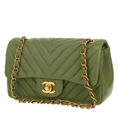 Borsa a tracolla Chanel  Mini Timeless in pelle trapuntata a zigzag verde