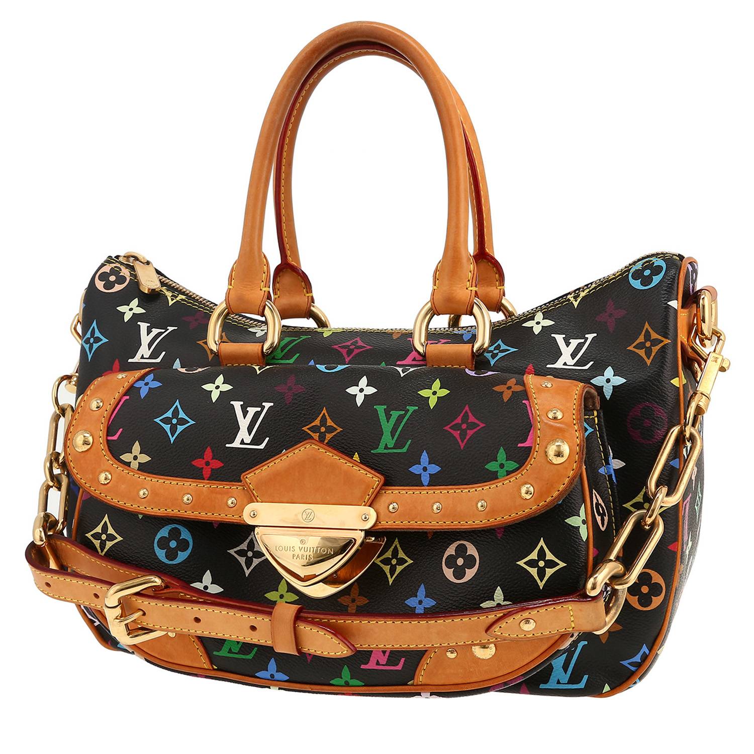 Louis Vuitton  Rita bag worn on the shoulder or carried in the hand  in black multicolor  monogram canvas  and natural leather