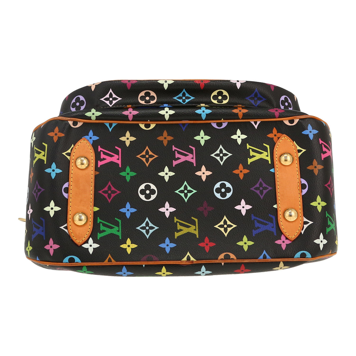 Sac porté épaule ou main Louis Vuitton  Rita en toile monogram enduite multicolore noire et cuir naturel - Detail D1