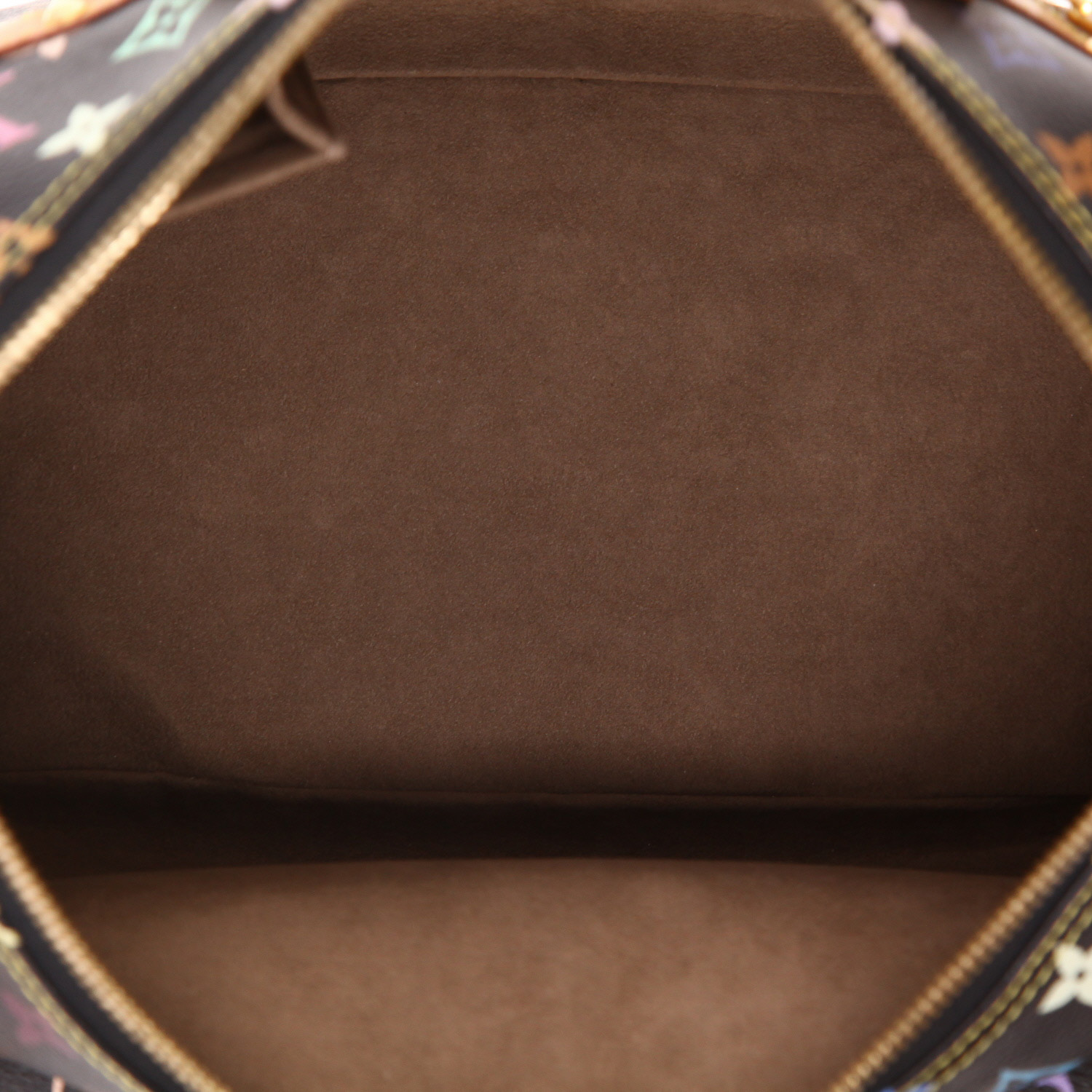 Bolso para llevar al hombro o en la mano Louis Vuitton  Rita en lona Monogram revestida multicolor negra y cuero natural - Detail D3