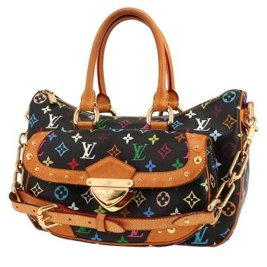 Borsa da spalla o a mano Louis Vuitton  Rita in tela monogram cerata multicolore nera e pelle naturale