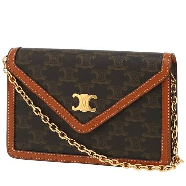 Celine  Margo shoulder bag  logo canvas  and brown leather