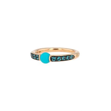 Bague Pomellato M'ama Non M'ama en or rose, turquoise et topazes bleues