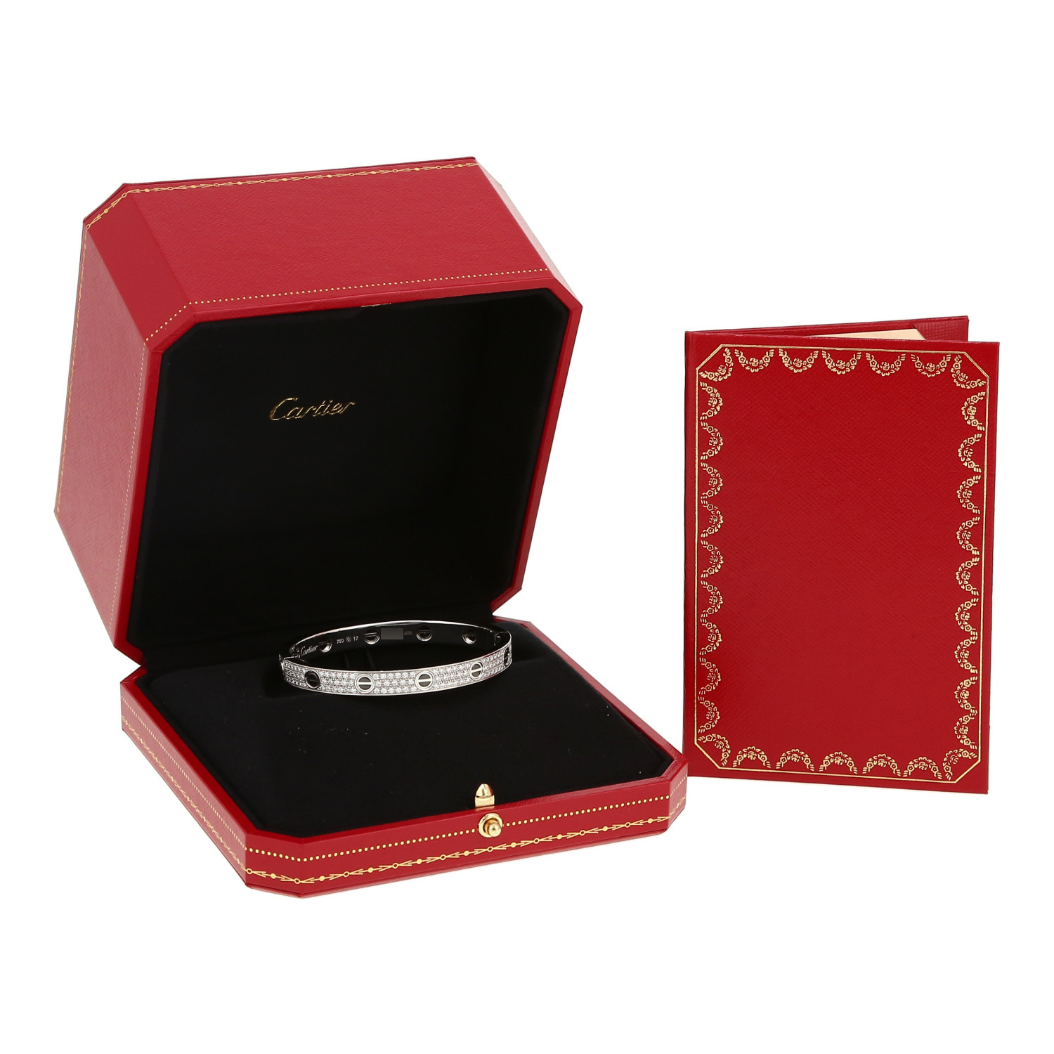 Bracelet Cartier Love pavé en or blanc, céramique et diamants, taille 17